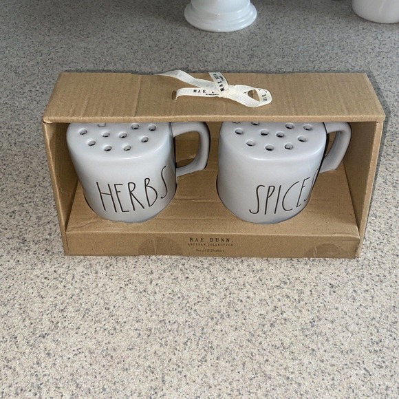 Rae Dunn Other - New Rae Dunn HERBS and SPICES Gray Shaker Set By Magenta Artisan Brown letters